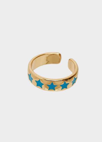 Anillo Ajustable Estrellas Grandes Esmaltado Azul Turquesa