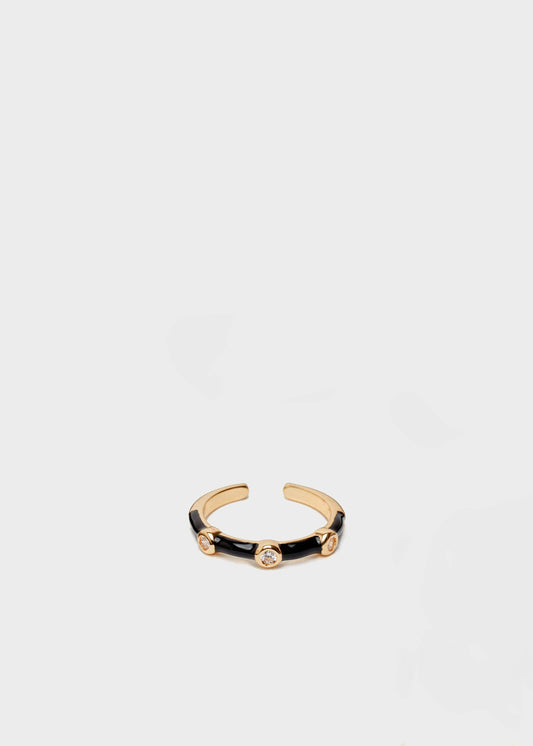 Anillo Ajustable Negro con Circonitas