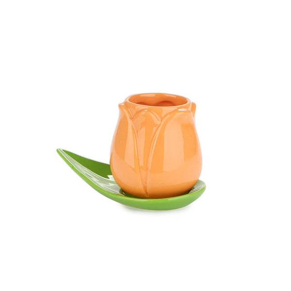 Taza Tulipán Pequeña Naranja + Plato Hojita
