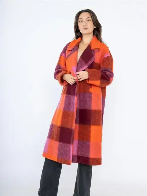 Abrigo de Cuadros Naranja Fucsia