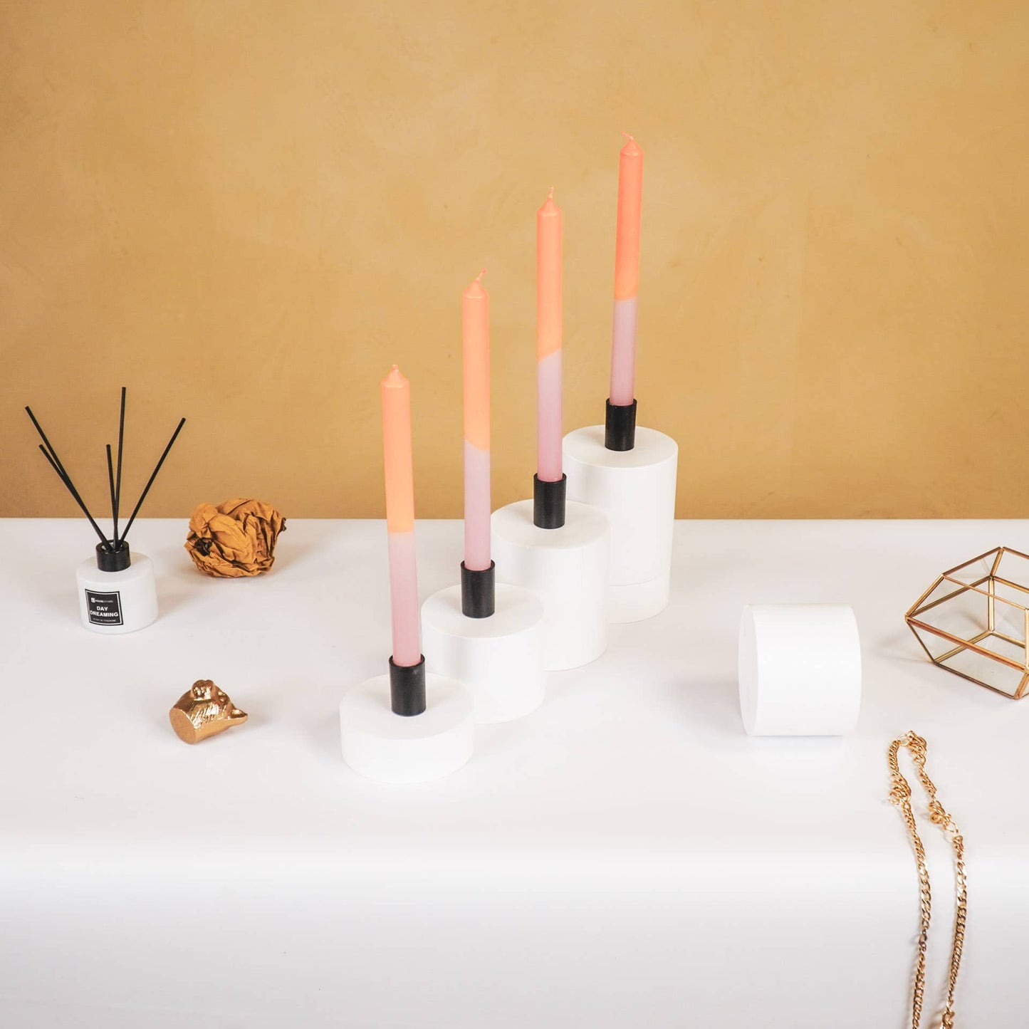 Vela de Candelabro Degradado Rosa Blanco Naranja