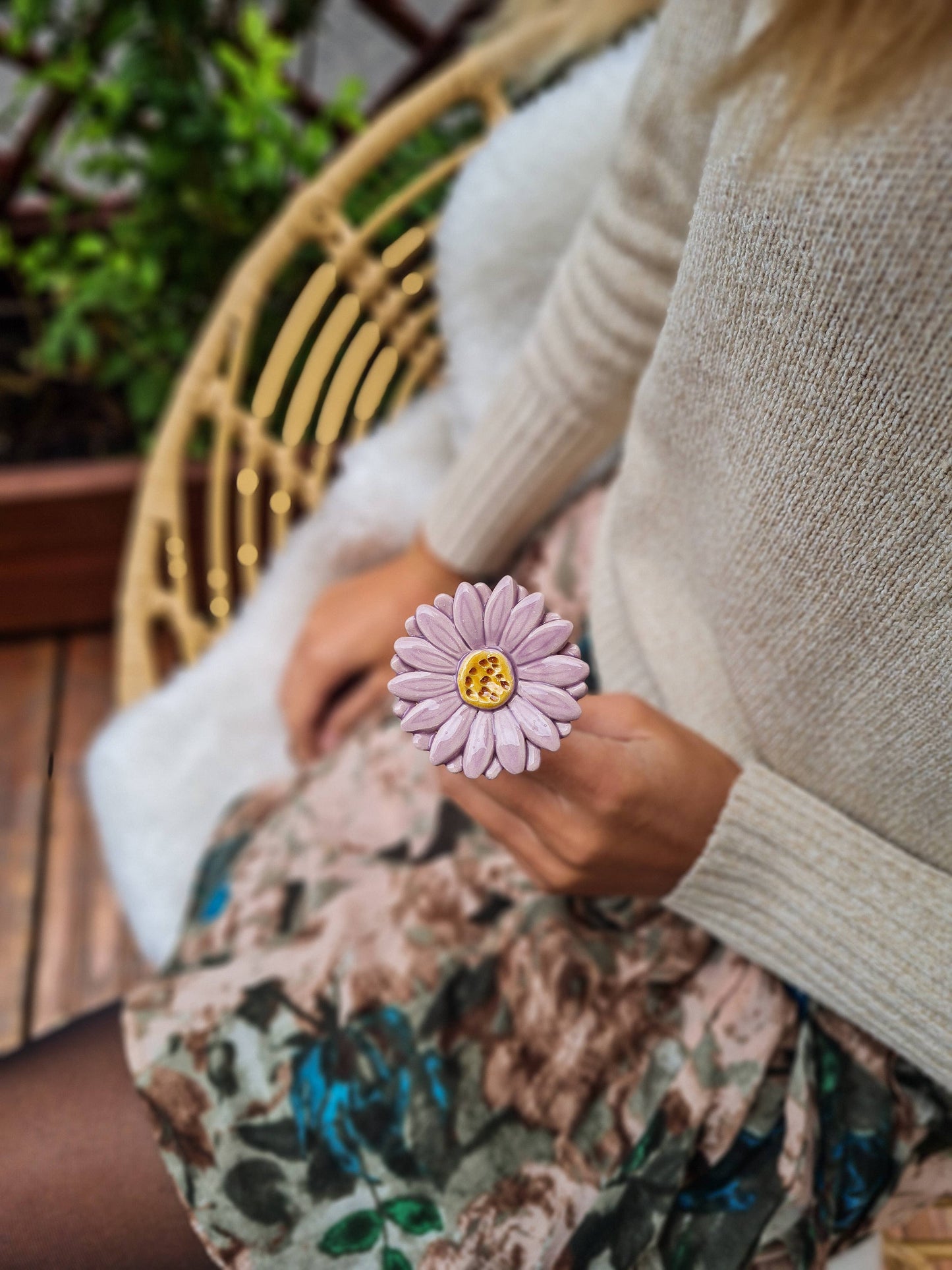 Flor Cerámica Rosa Gerbera