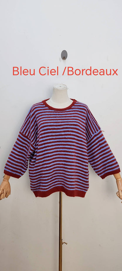 Jersey de punto bicolor azul cielo y burdeos