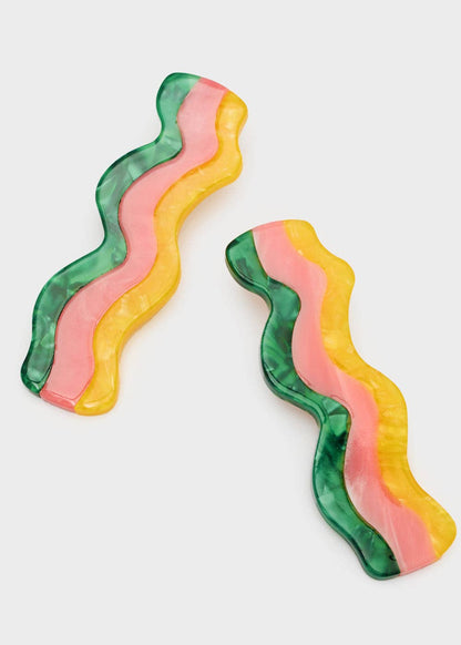 Pendientes Ondas Bacon Rosa Verde