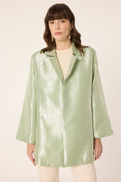 Chaqueta Kimono Jacquard Verde Agua con Cinturón