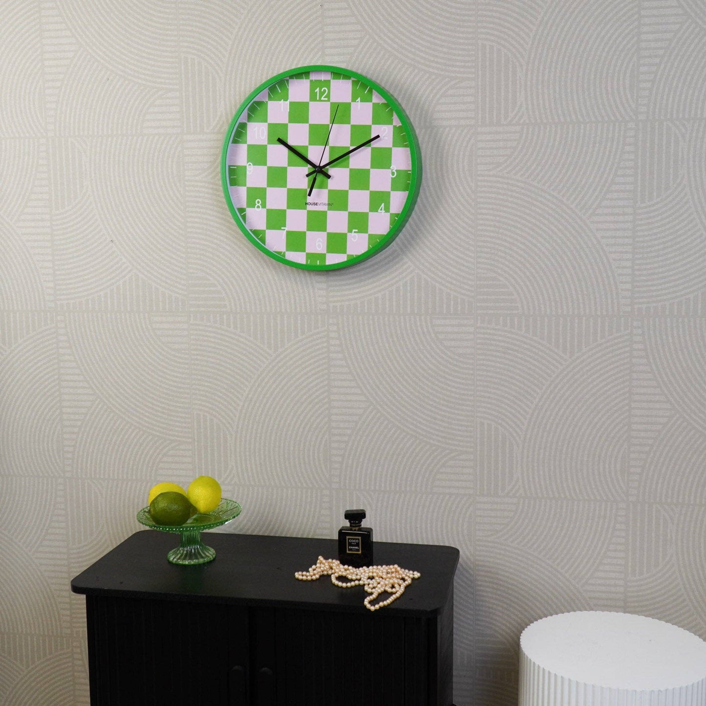 Reloj - Reloj de Pared - Patrón de Bloques - Verde/Rosa - 34x4x34cm