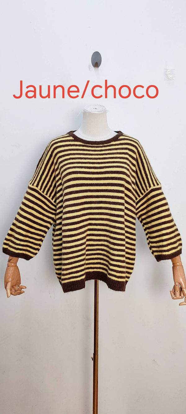 Jersey de punto bicolor amarillo y chocolate