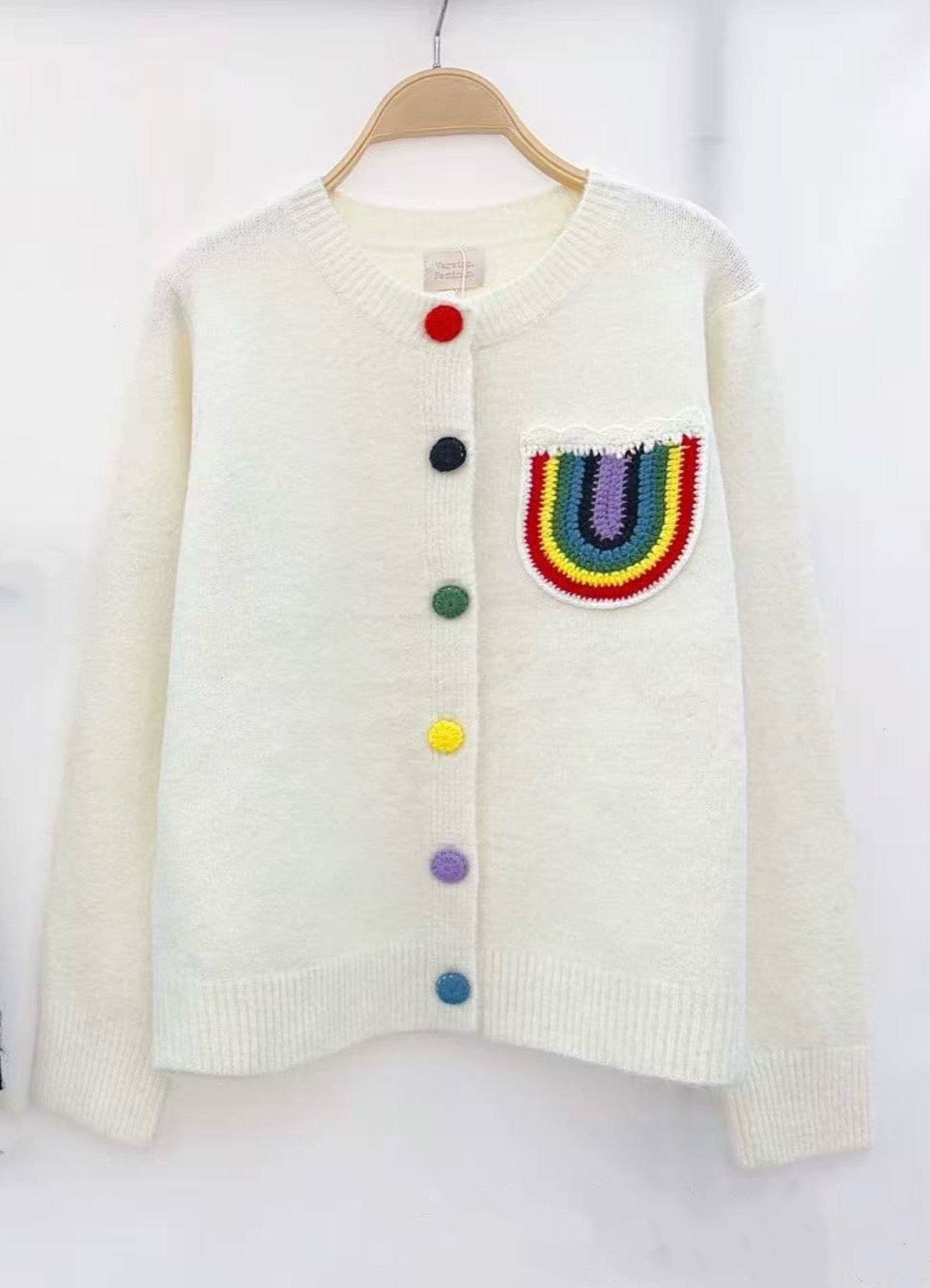 Chaqueta Cardigan Blanco con Bolsillo Arco Iris