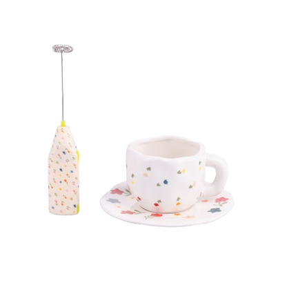 Taza Flores + Platito + Espumador