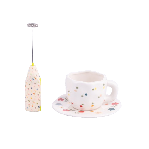 Taza Flores + Platito + Espumador