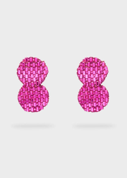 Pendientes Dos Círculos Fucsia Brillantes