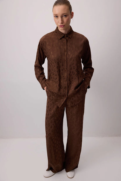 Camisa Jacquard con Estampado de Leopardo