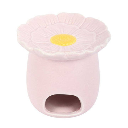 Lámpara Aromática de Cerámica, Quemador Aceites Esenciales Cera Wax Melts Flor Margarita Rosa