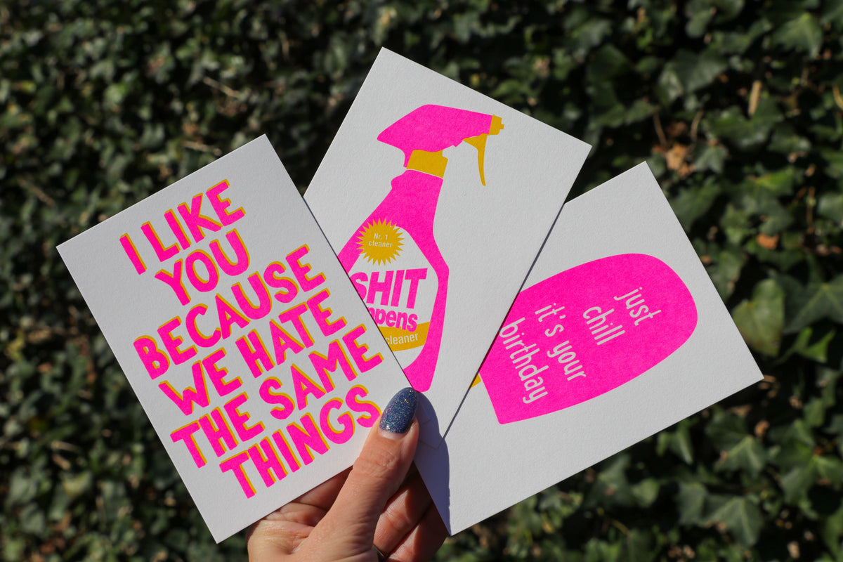 Tarjeta postal «I Like You Because We Hate the Same Things» impresa en Riso