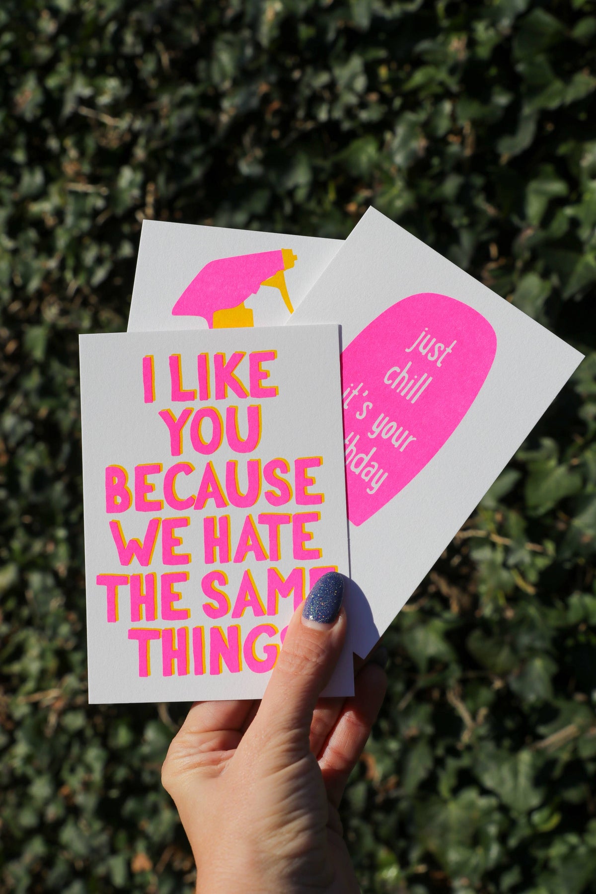 Tarjeta postal «I Like You Because We Hate the Same Things» impresa en Riso