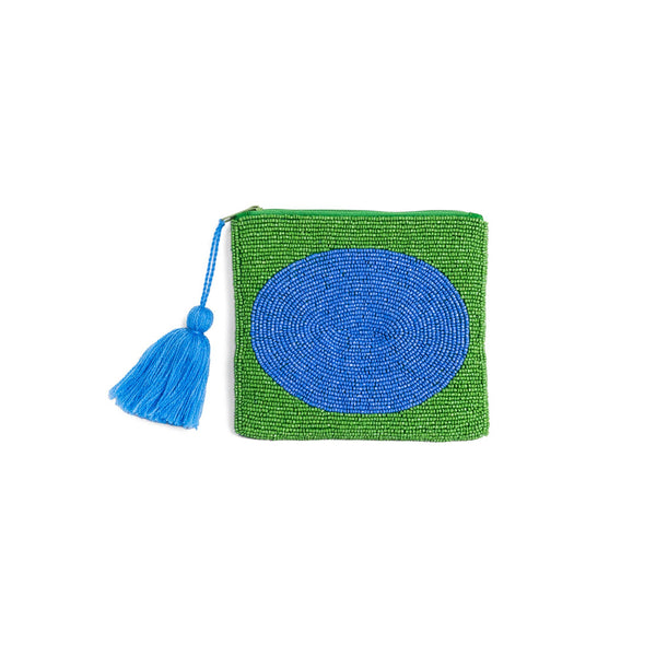 Cartera Monedero Clutch Cuentas Verde Círculo Azul