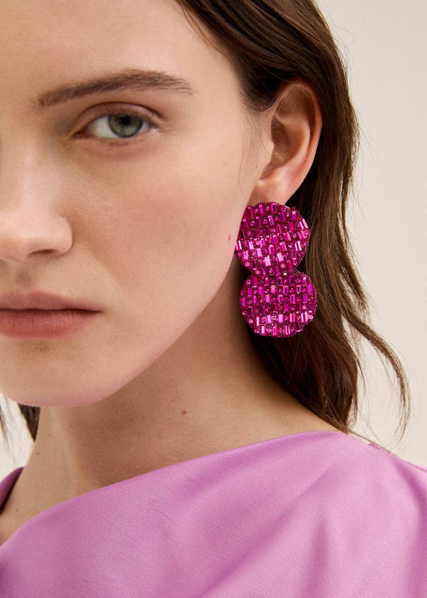 Pendientes Dos Círculos Fucsia Brillantes