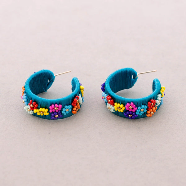 Pendientes Hilo Flores Cuentas Turquesa
