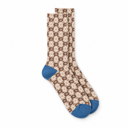 Calcetines Mujer Flores Fruncidas en Mosaico de Rombos - Azul Piscina