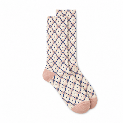 Calcetines Mujer Flores Fruncidas en Mosaico de Rombos - Rosa