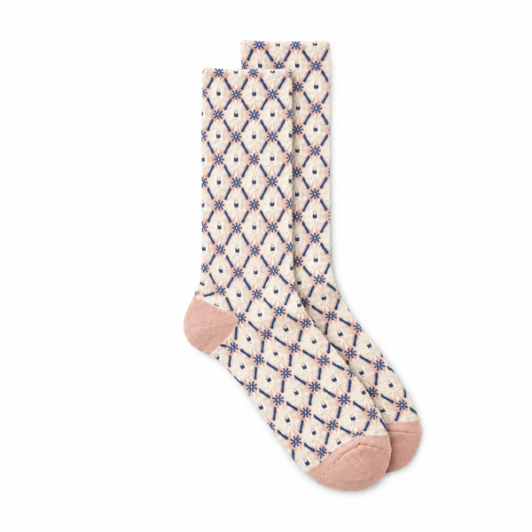Calcetines Mujer Flores Fruncidas en Mosaico de Rombos - Rosa