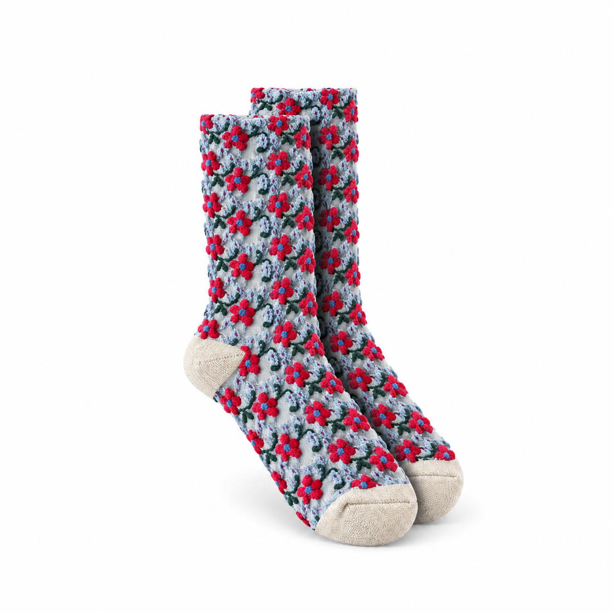 Calcetines flores en relieve - Azul claro