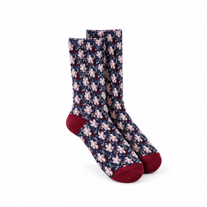 Calcetines flores en relieve - Azul marino