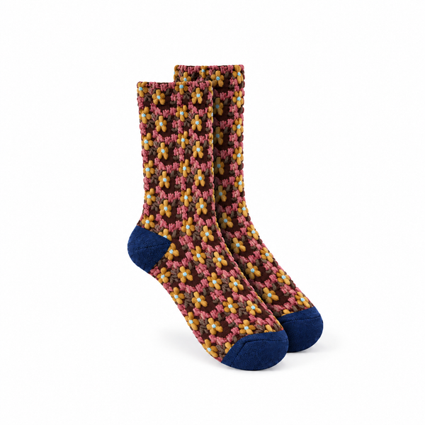 Calcetines flores en relieve - Marrón
