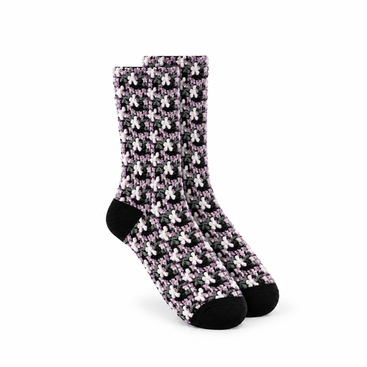 Calcetines flores en relieve - Negro