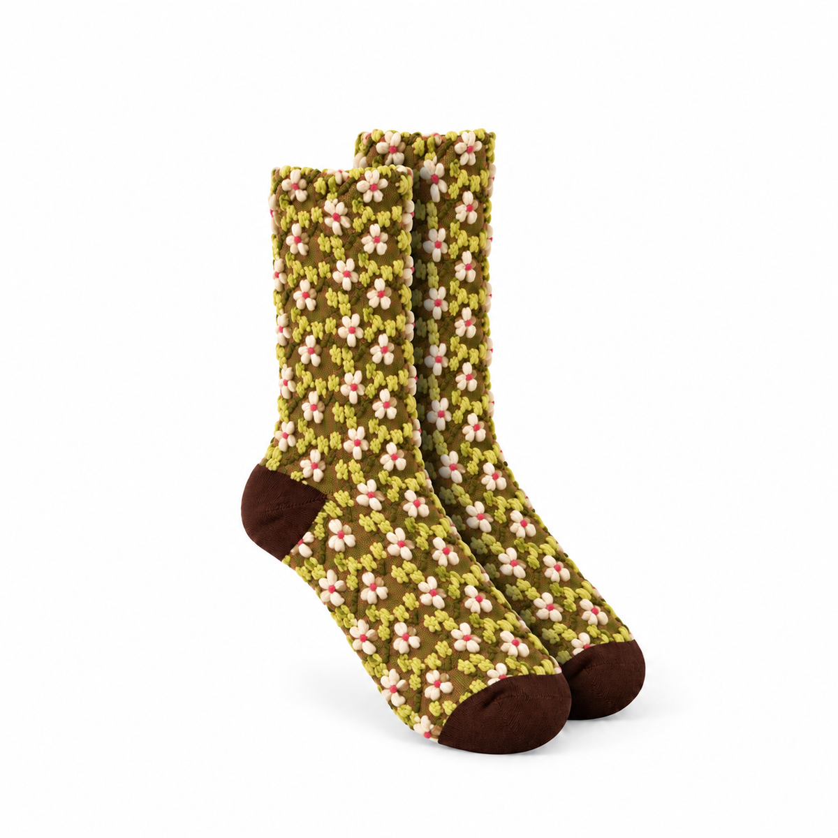 Calcetines flores en relieve - Verde oliva