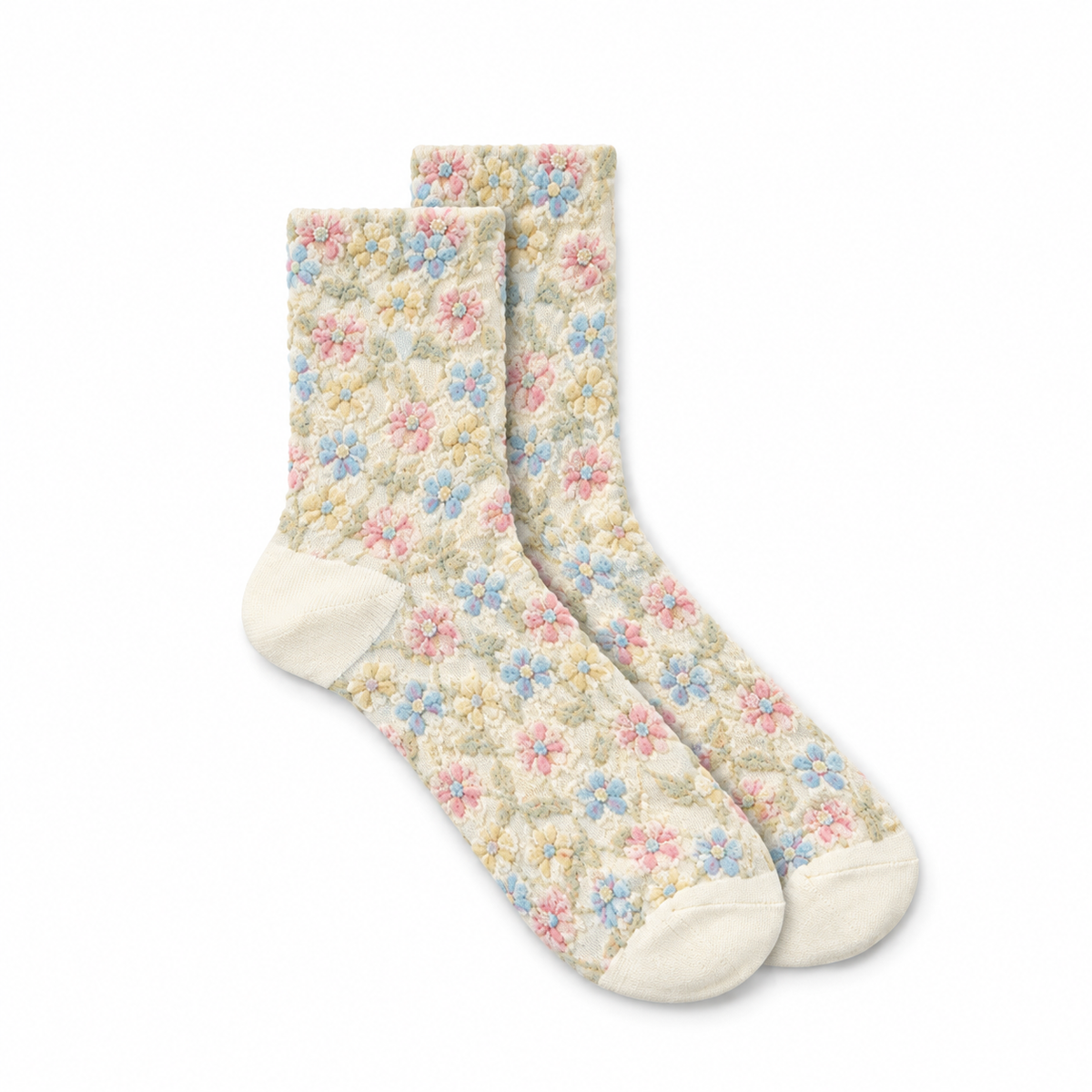 Calcetines flores bordadas grandes en mosaico, par Crema