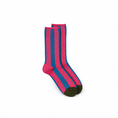 Calcetines Mujer Rayas Verticales Puntera Color - Azul y fucsia