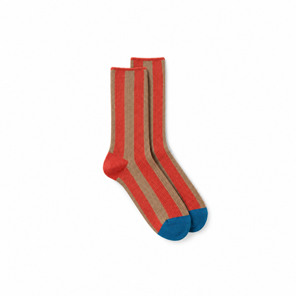 Calcetines Mujer Rayas Verticales Puntera Color - Rojo y verde, puntera azul