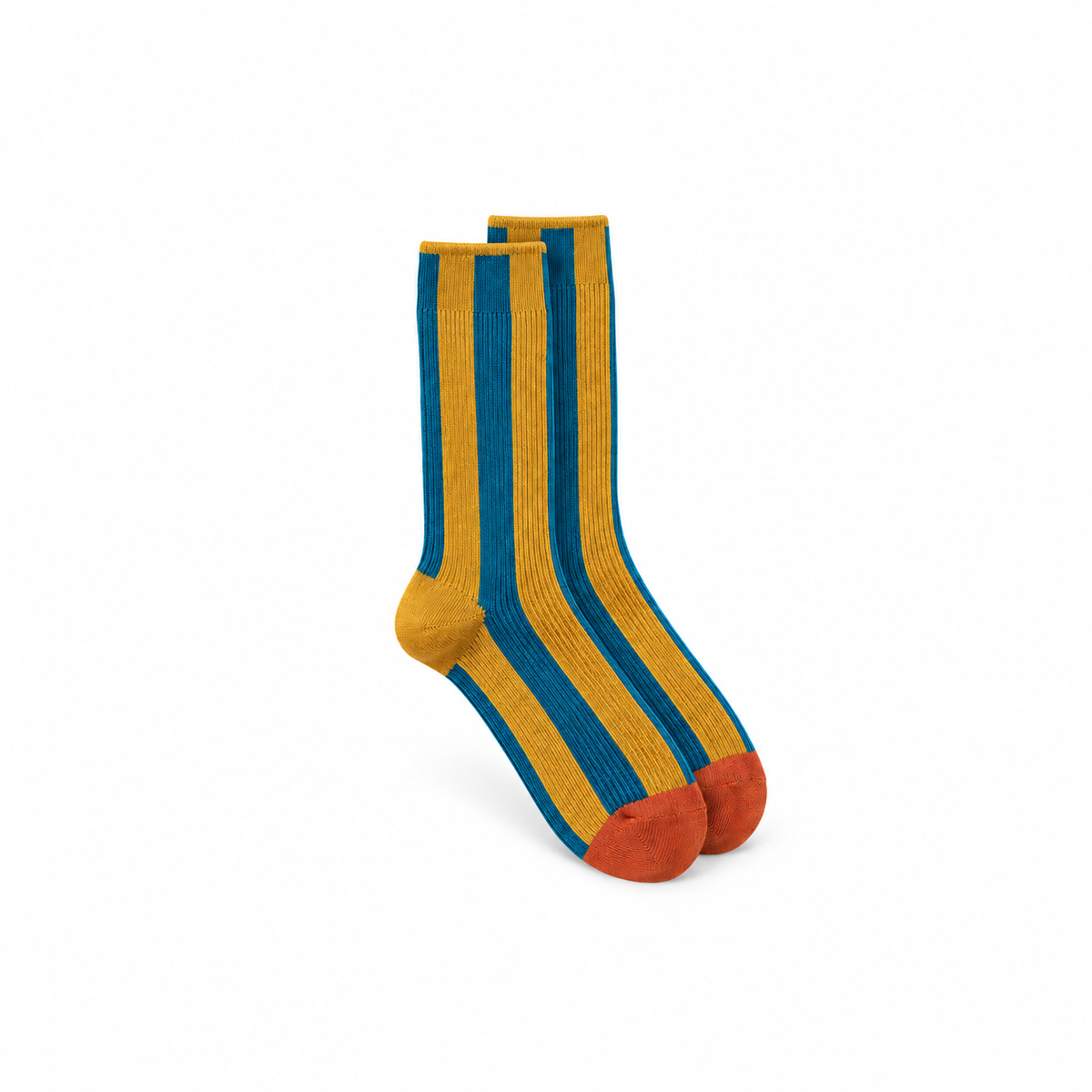 Calcetines Mujer Rayas Verticales Puntera Color - Mostaza y azul