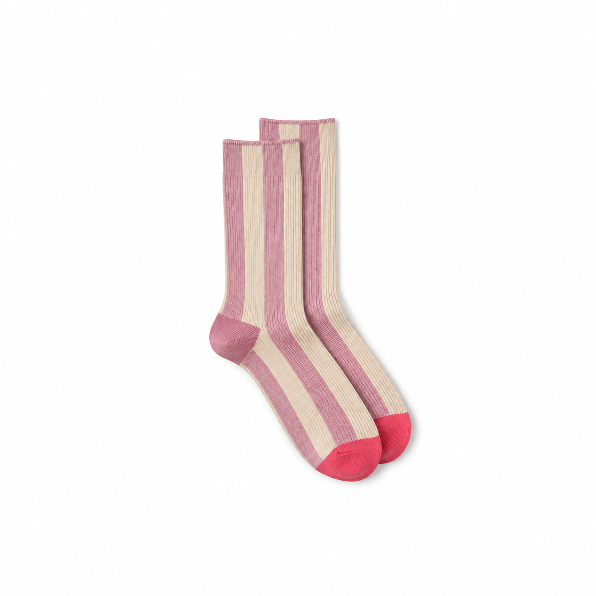 Calcetines Mujer Rayas Verticales Puntera Color - Beige y rosa