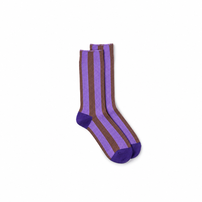 Calcetines Mujer Rayas Verticales Puntera Color - Lila y marrón