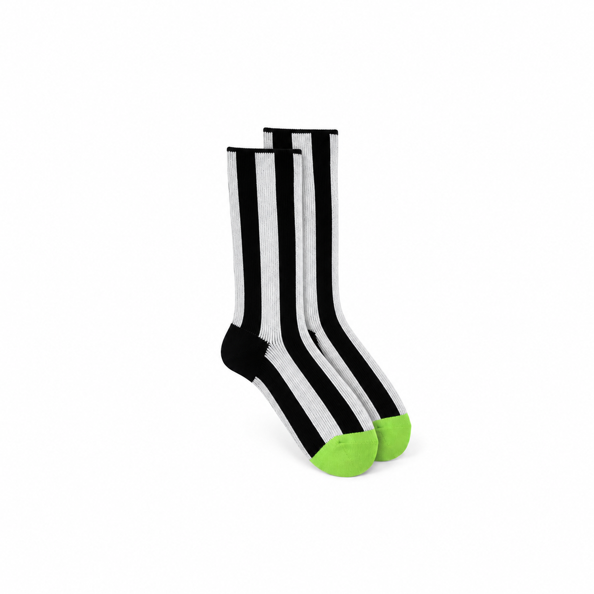 Calcetines Mujer Rayas Verticales Puntera Color - Blanco y negro, puntera verde