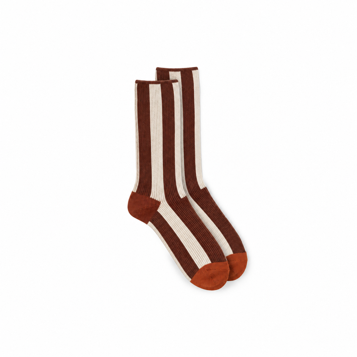 Calcetines Mujer Rayas Verticales Puntera Color - Marrón y blanco, puntera naranja