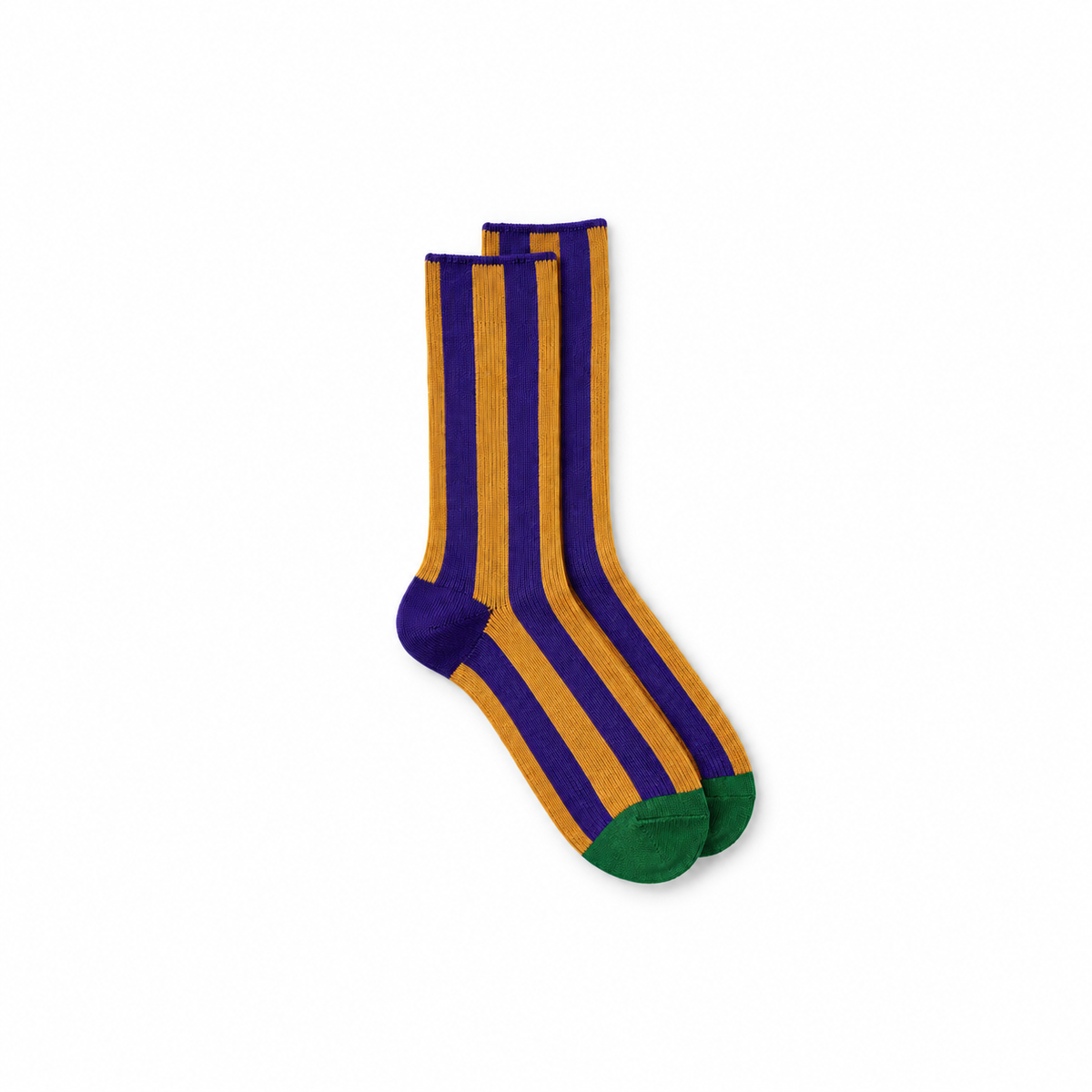 Calcetines Mujer Rayas Verticales Puntera Color - Lila y amarillo, puntera verde