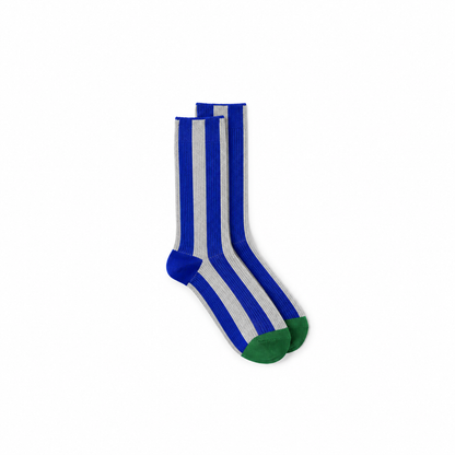 Calcetines Mujer Rayas Verticales Puntera Color - Azul y lila, puntera verde