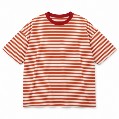 Camiseta rayas marrón y blanco, foto de estudio