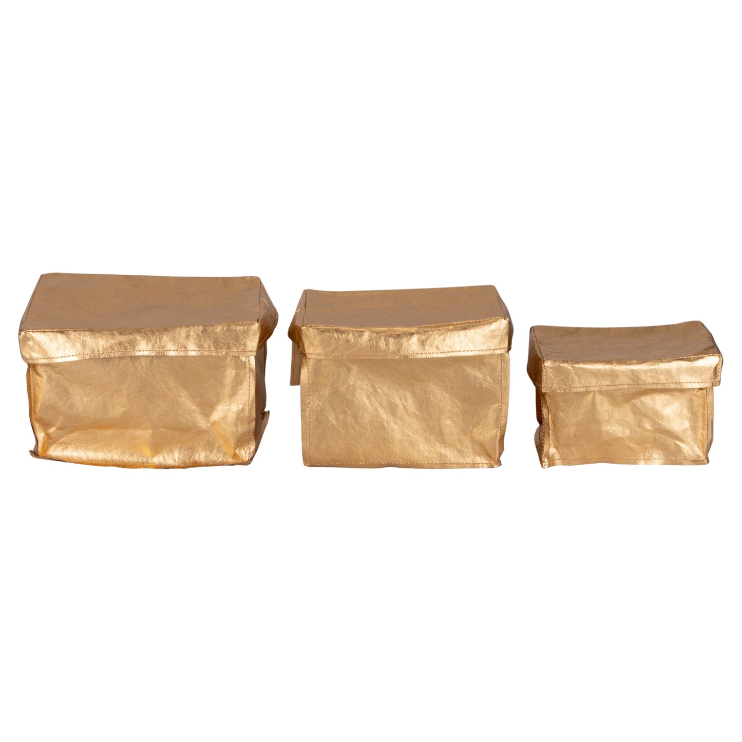 Cesta o Caja con Tapa Rectangular Cubo Dorada Grande