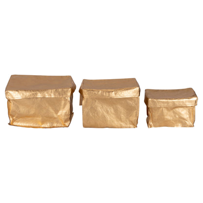 Cesta o Caja con Tapa Rectangular Cubo Dorada Grande