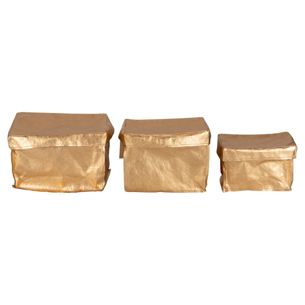 Cesta o Caja con Tapa Rectangular Cubo Dorada Grande