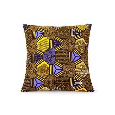 Cojín tela africana wax mostaza, fondo blanco
