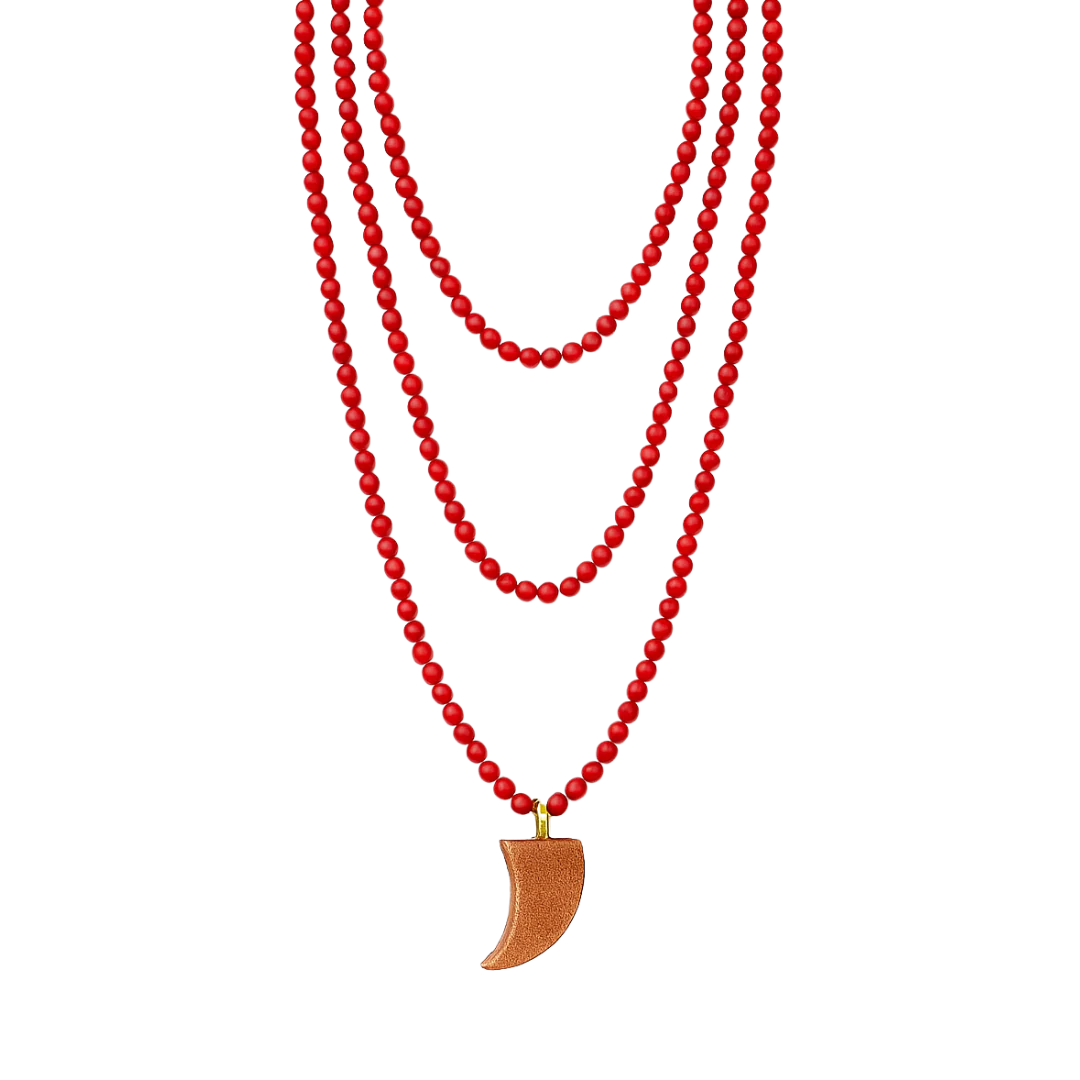 Collar Cuentas Semillas Granate con Cuerno Marrón