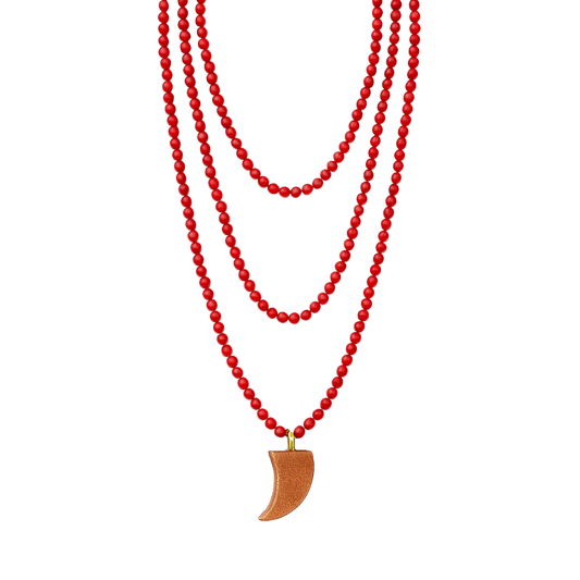 Collar Cuentas Semillas Granate con Cuerno Marrón