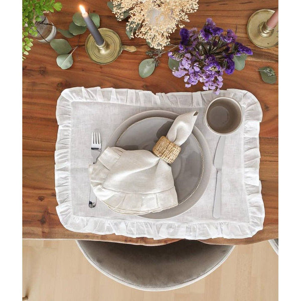 Pack Mantel + Servilleta Individual Volantes Blanco