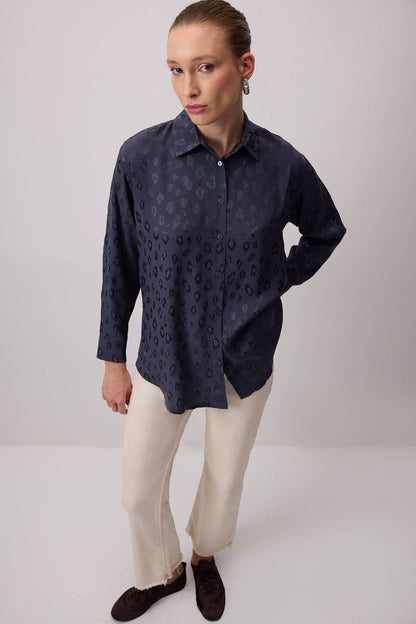 Camisa Jacquard con Estampado de Leopardo