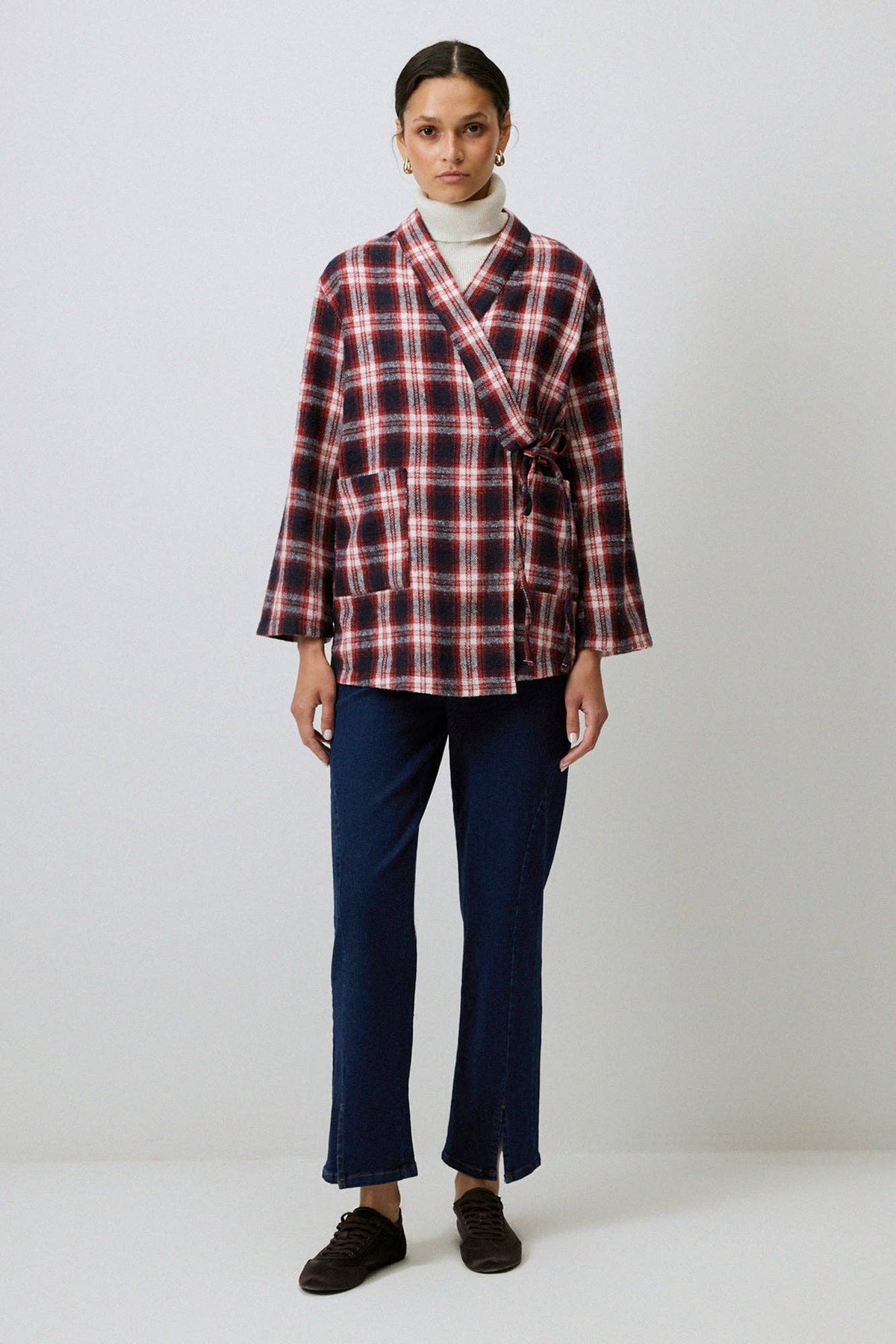 Chaqueta Kimono de Cuadros con Lazo